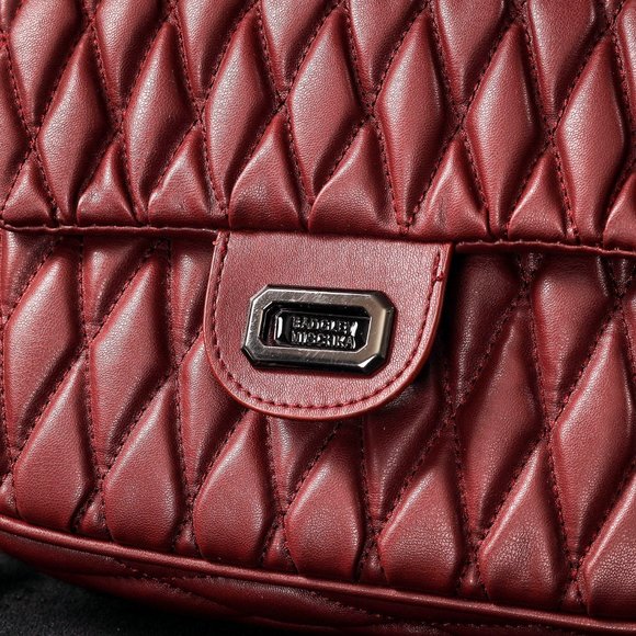 NWT Badgley Mischka | Plum & Silvertone Zig-Zag Quilted Logo Messenger Bag - Picture 4 of 6